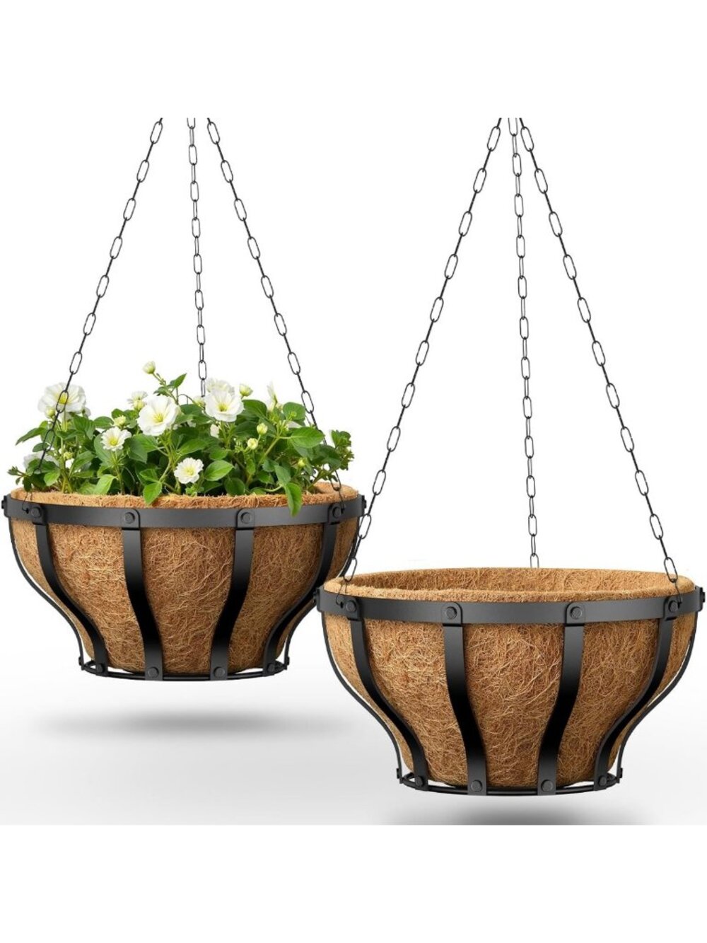 Heavy Duty Metal Hanging Baskets with Coco Liner - 12 Inch for Garden & Patio (2